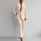 Dames tweedelig pak met double-breasted blazer en rechte pantalon 6