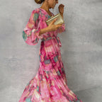 Dames wikkeljurk met bloemenprint en lange mouwen | Maxi 0