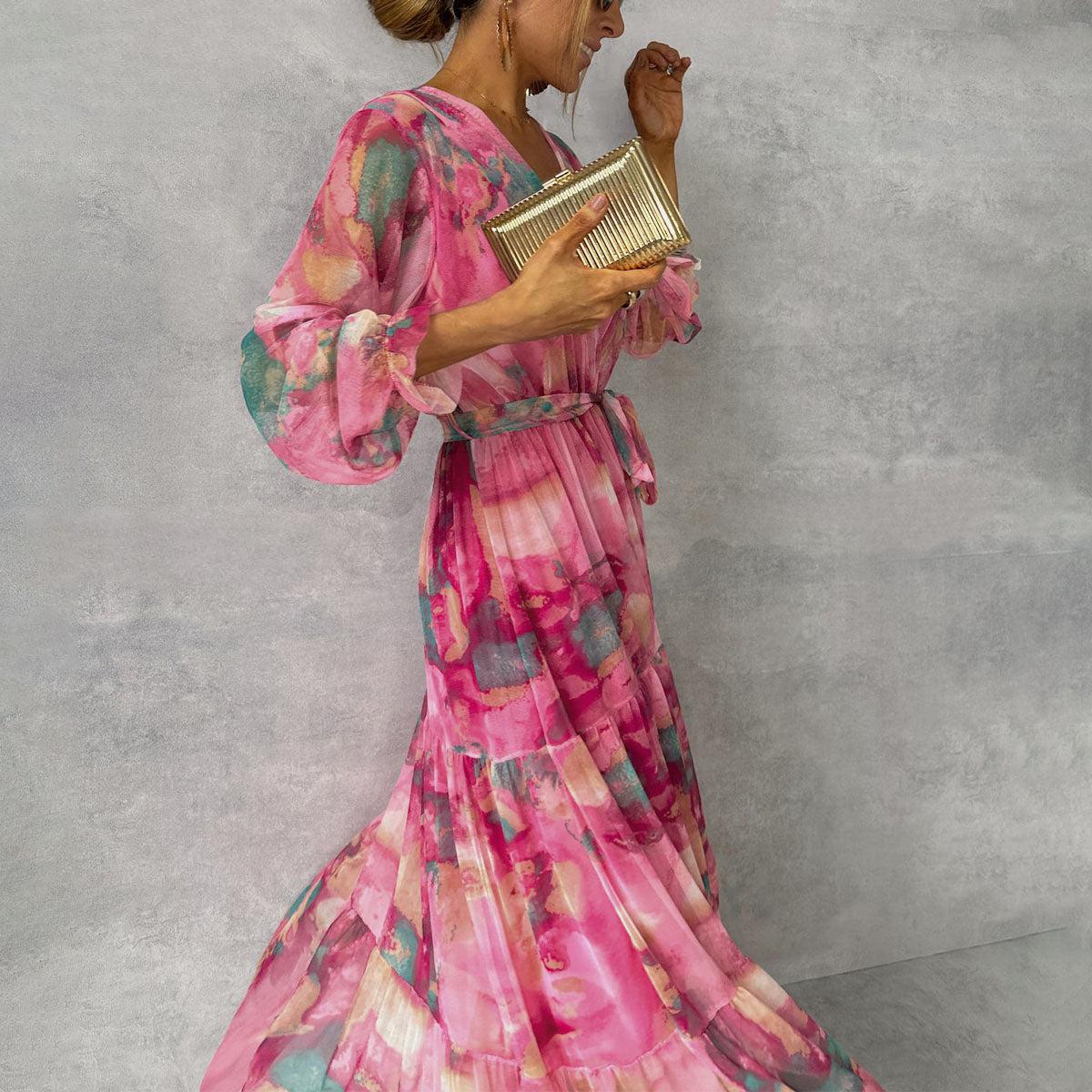 Dames wikkeljurk met bloemenprint en lange mouwen | Maxi 0