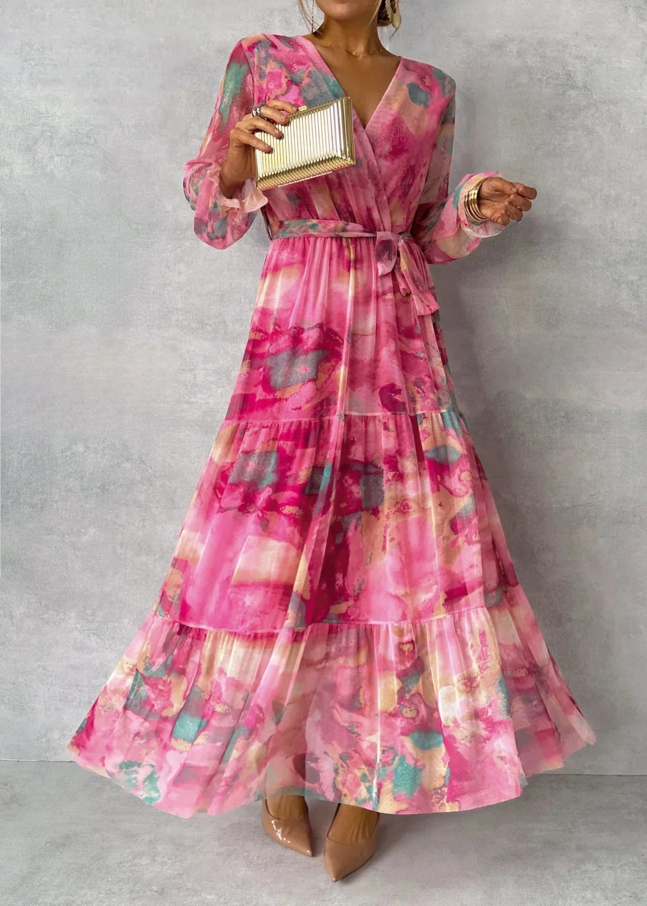 Dames wikkeljurk met bloemenprint en lange mouwen | Maxi 1