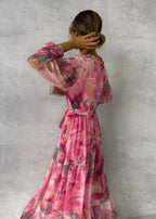 Dames wikkeljurk met bloemenprint en lange mouwen | Maxi 2