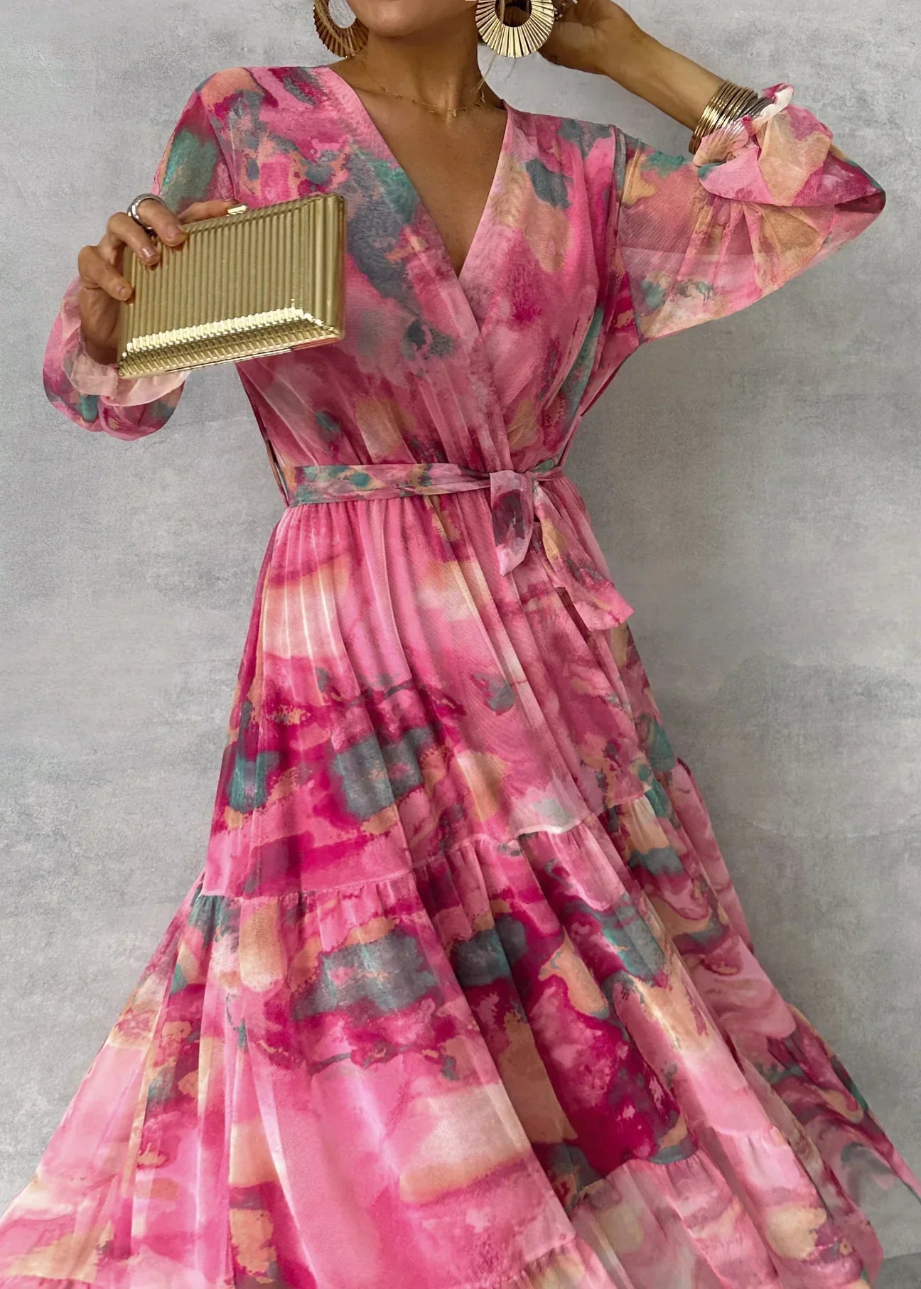 Dames wikkeljurk met bloemenprint en lange mouwen | Maxi 3