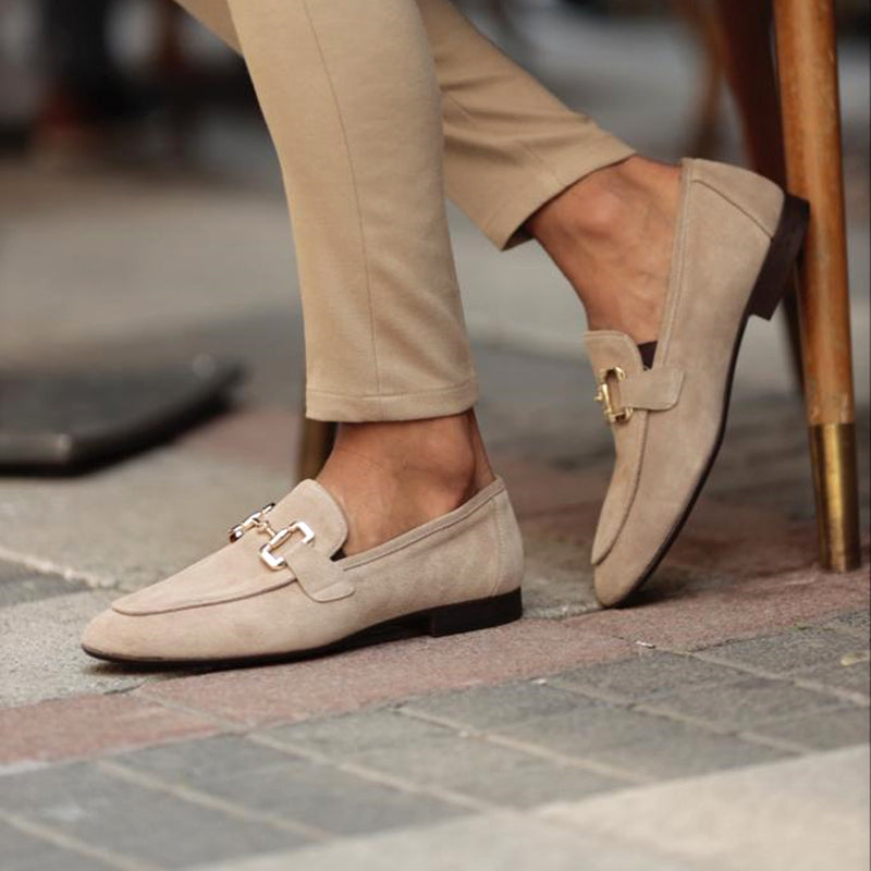 Heren Suède Loafers Paardenbit Amandelneus Semi Formeel