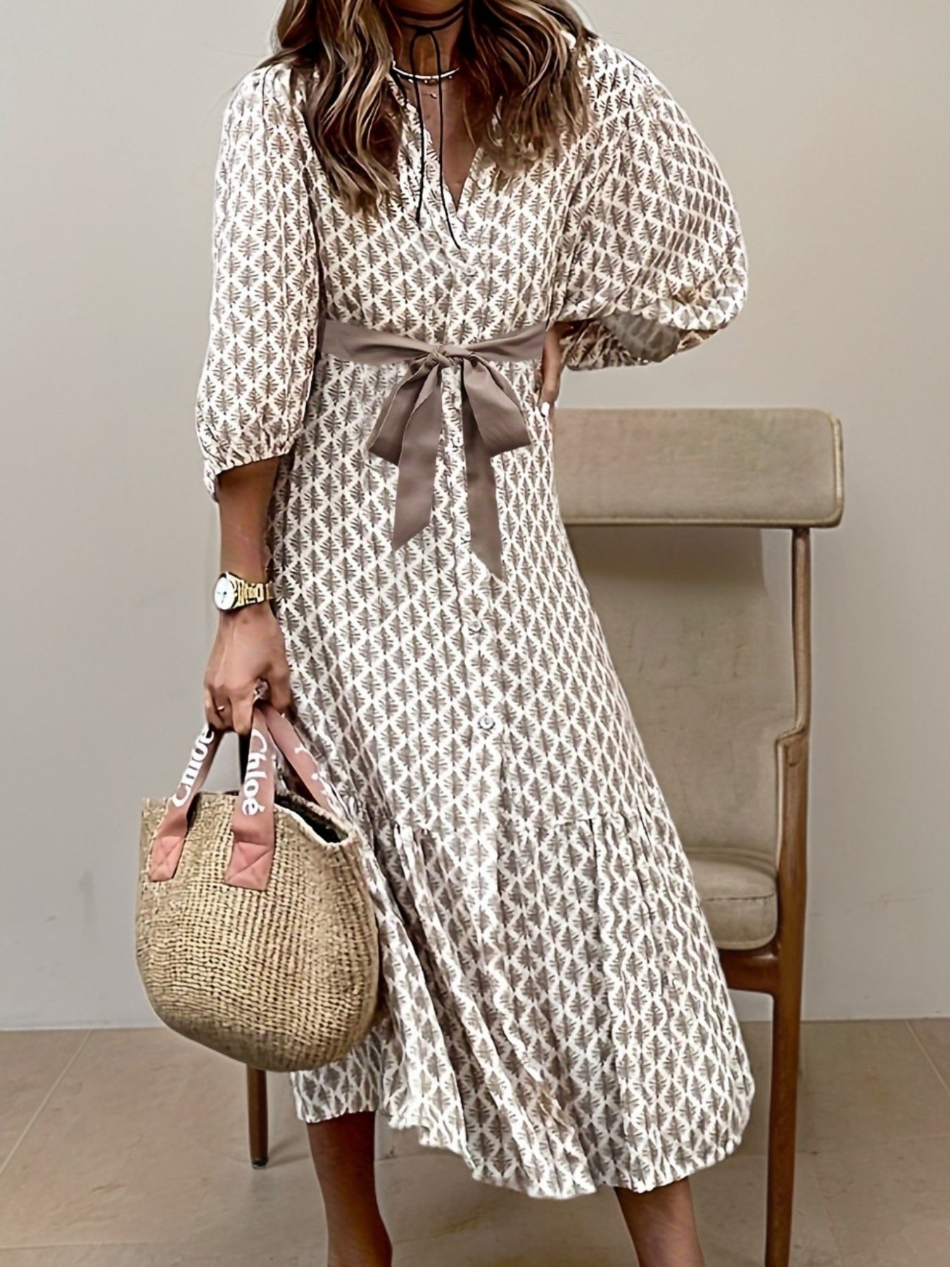 Dayanna Elegante Doorknoopjurk met Strikdetail voor Vrouwen - Tijdloze, Flatterende Pasvorm, Comfortabel en Veelzijdig voor Casual en Elegante Gelegenheden