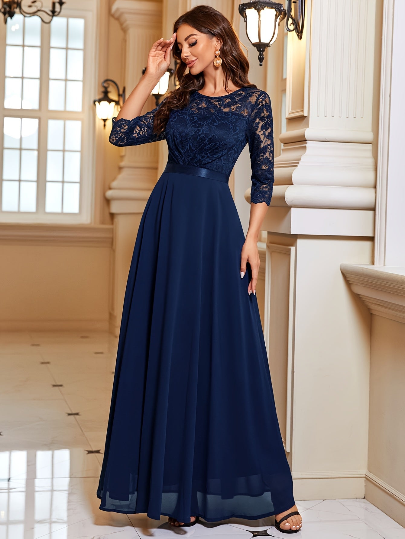 Diana Elegante Maxi Jurk met Kant en Chiffon voor Dames Voor Bruiloften en Feestelijke Gelegenheden