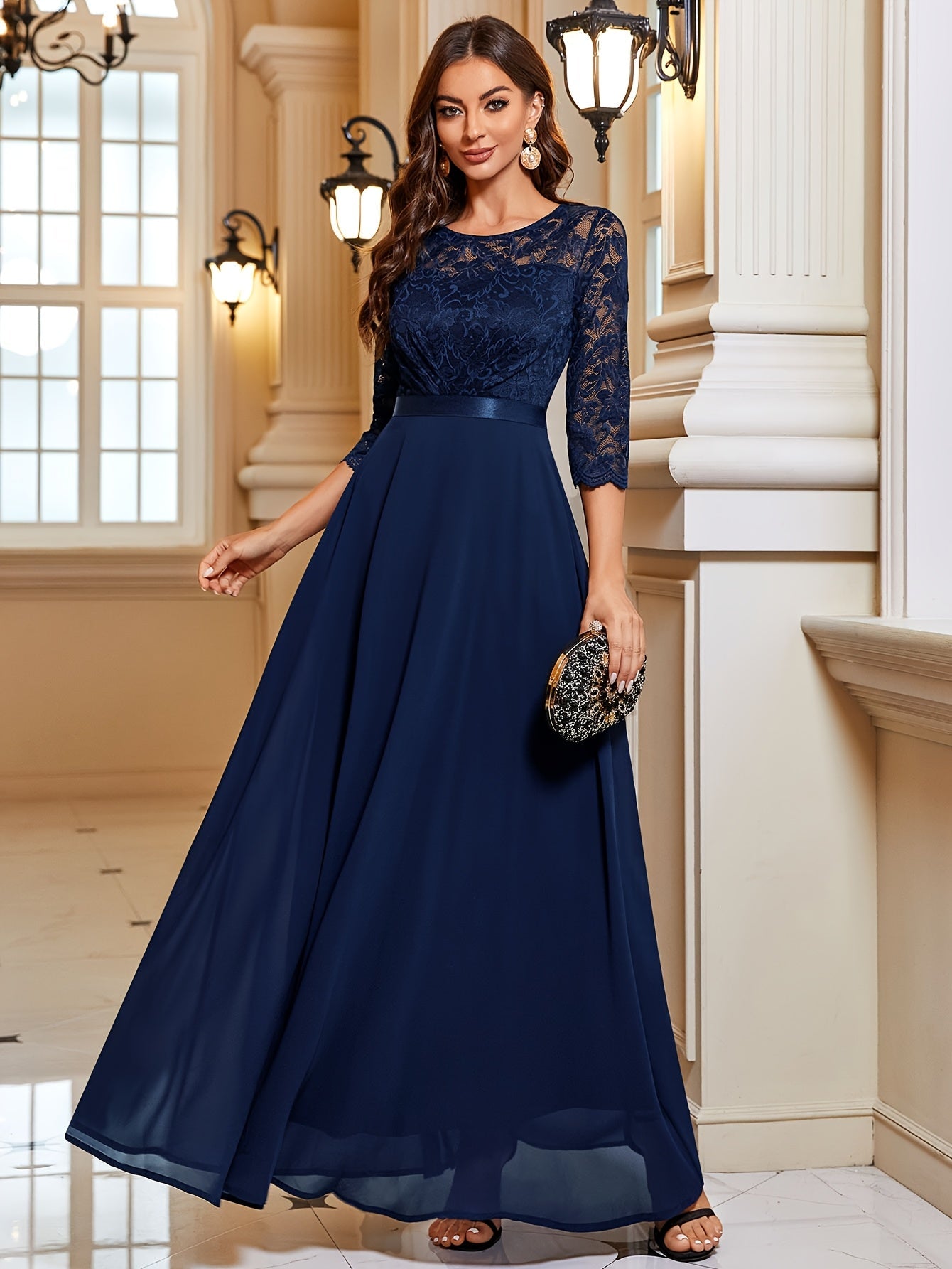 Diana Elegante Maxi Jurk met Kant en Chiffon voor Dames Voor Bruiloften en Feestelijke Gelegenheden