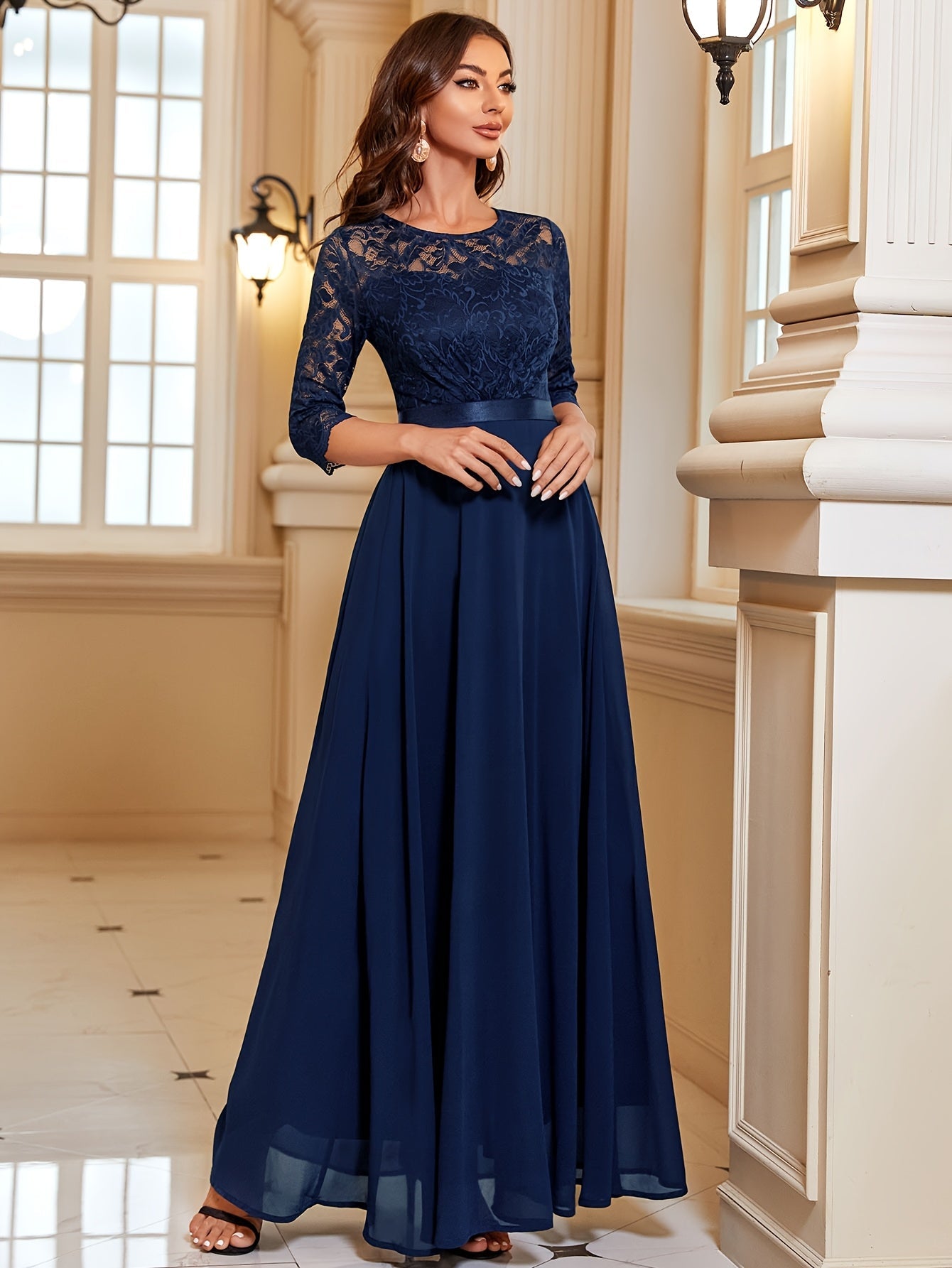 Diana Elegante Maxi Jurk met Kant en Chiffon voor Dames Voor Bruiloften en Feestelijke Gelegenheden