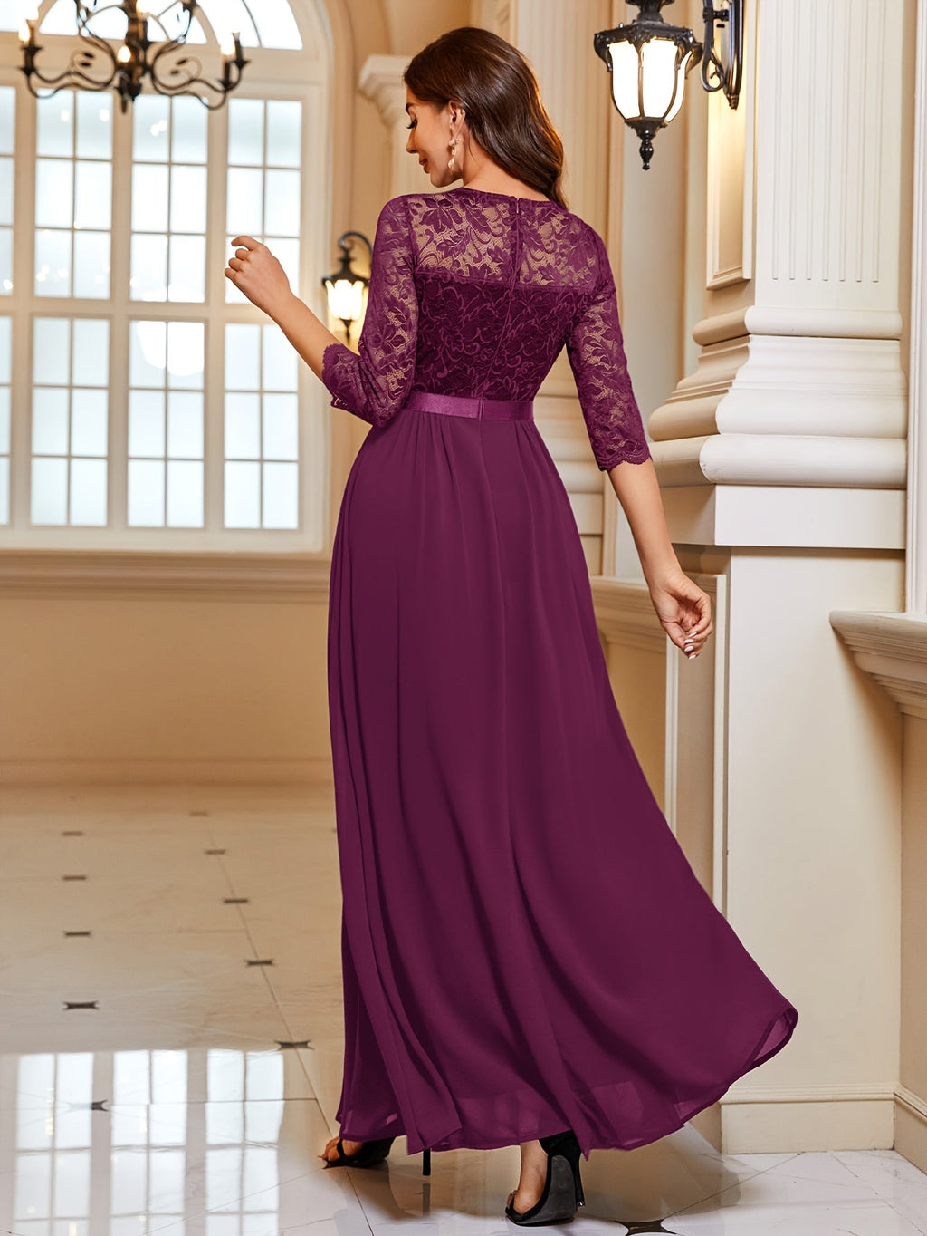 Diana Elegante Maxi Jurk met Kant en Chiffon voor Dames Voor Bruiloften en Feestelijke Gelegenheden