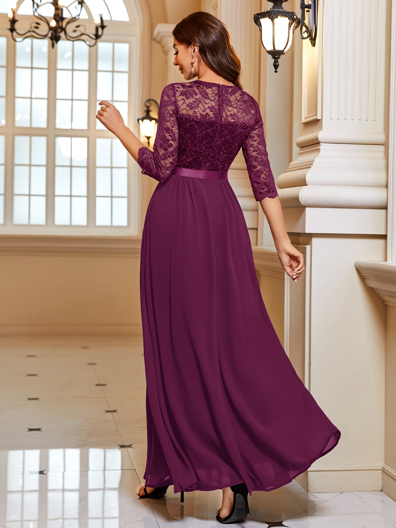 Diana Elegante Maxi Jurk met Kant en Chiffon voor Dames Voor Bruiloften en Feestelijke Gelegenheden