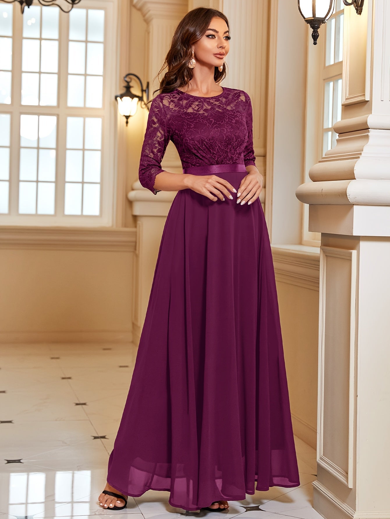 Diana Elegante Maxi Jurk met Kant en Chiffon voor Dames Voor Bruiloften en Feestelijke Gelegenheden