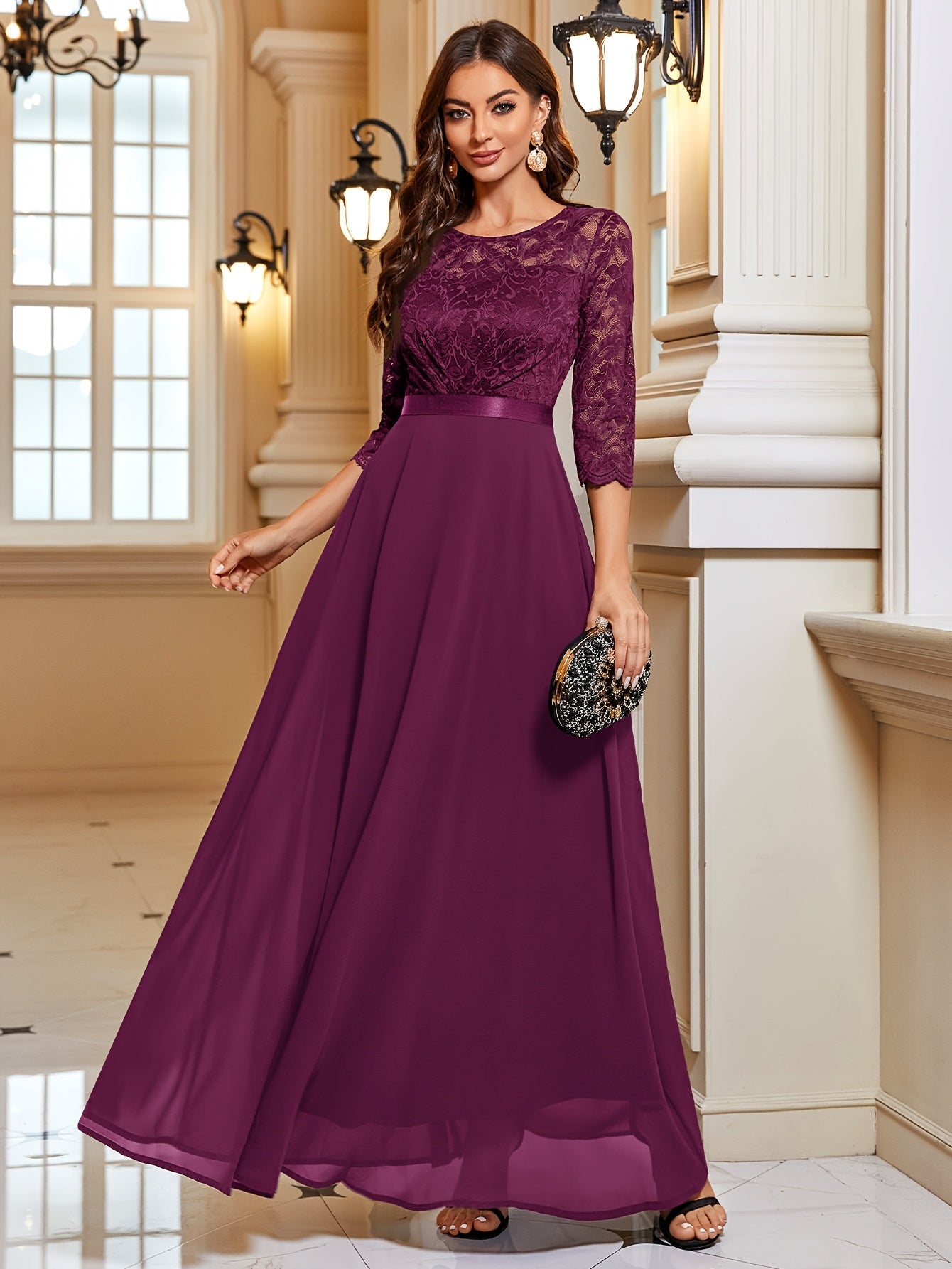 Diana Elegante Maxi Jurk met Kant en Chiffon voor Dames Voor Bruiloften en Feestelijke Gelegenheden