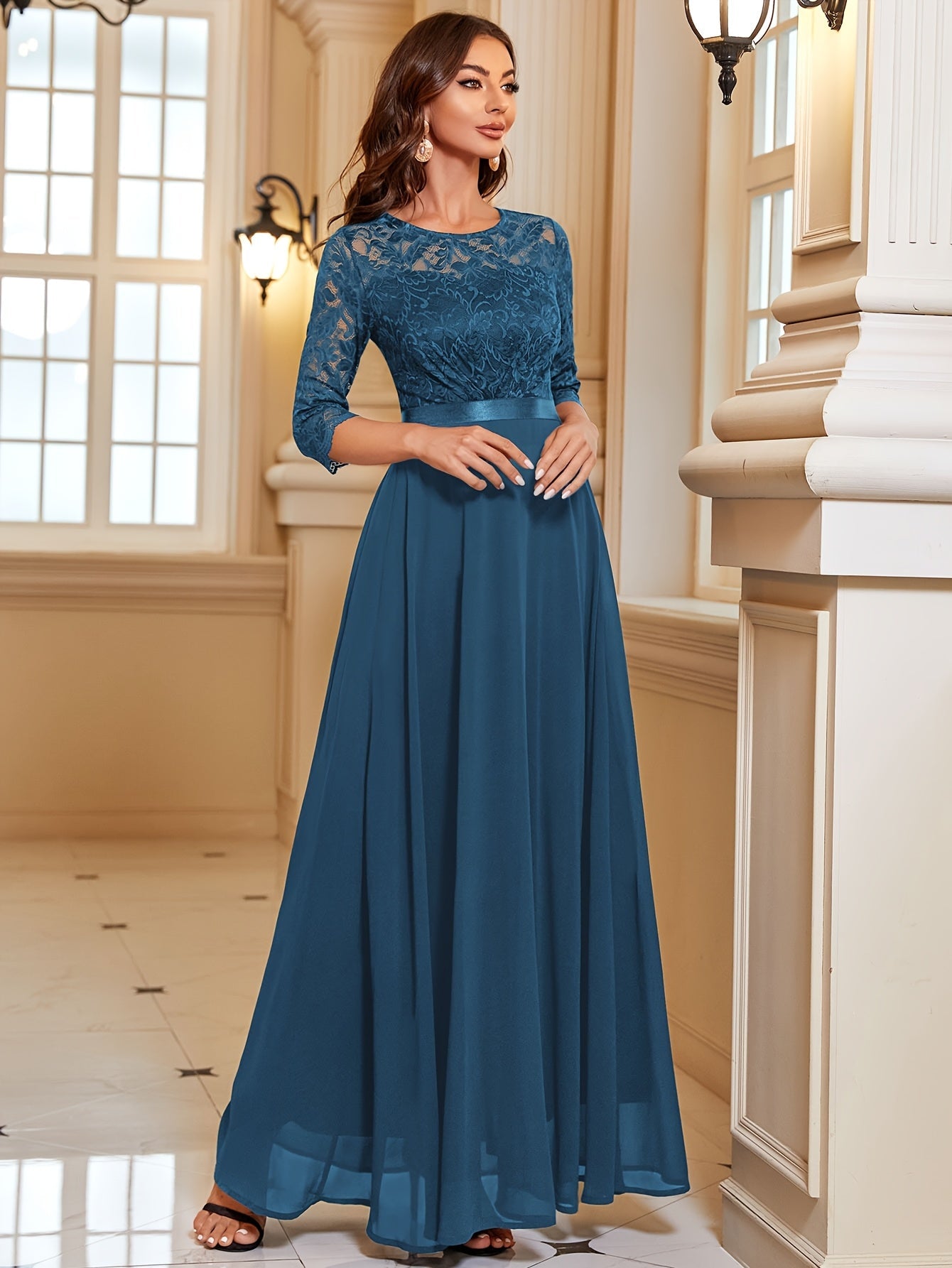 Diana Elegante Maxi Jurk met Kant en Chiffon voor Dames Voor Bruiloften en Feestelijke Gelegenheden