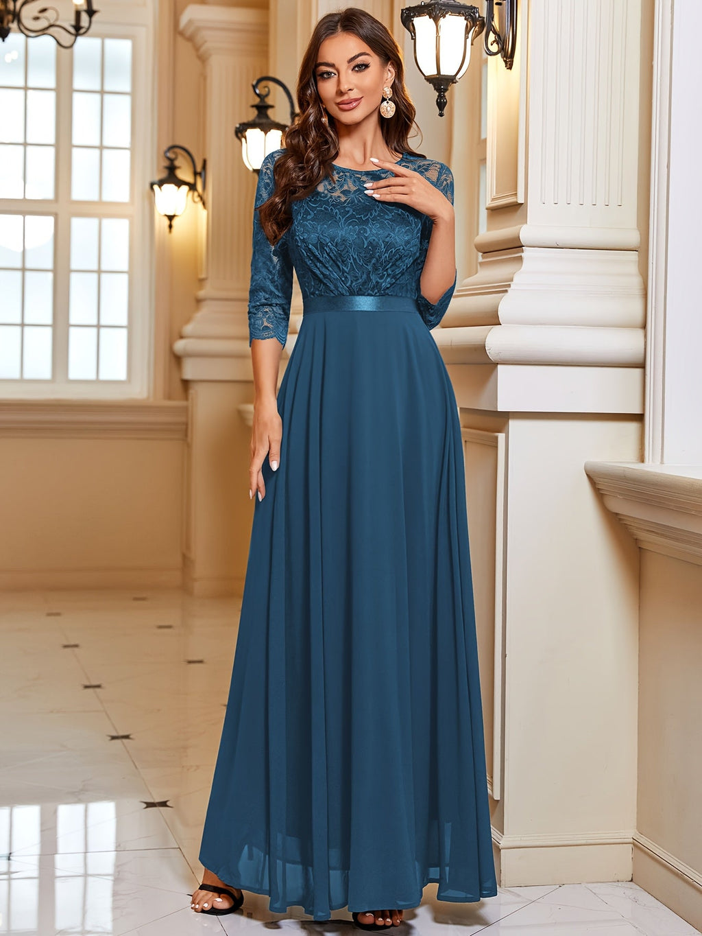 Diana Elegante Maxi Jurk met Kant en Chiffon voor Dames Voor Bruiloften en Feestelijke Gelegenheden