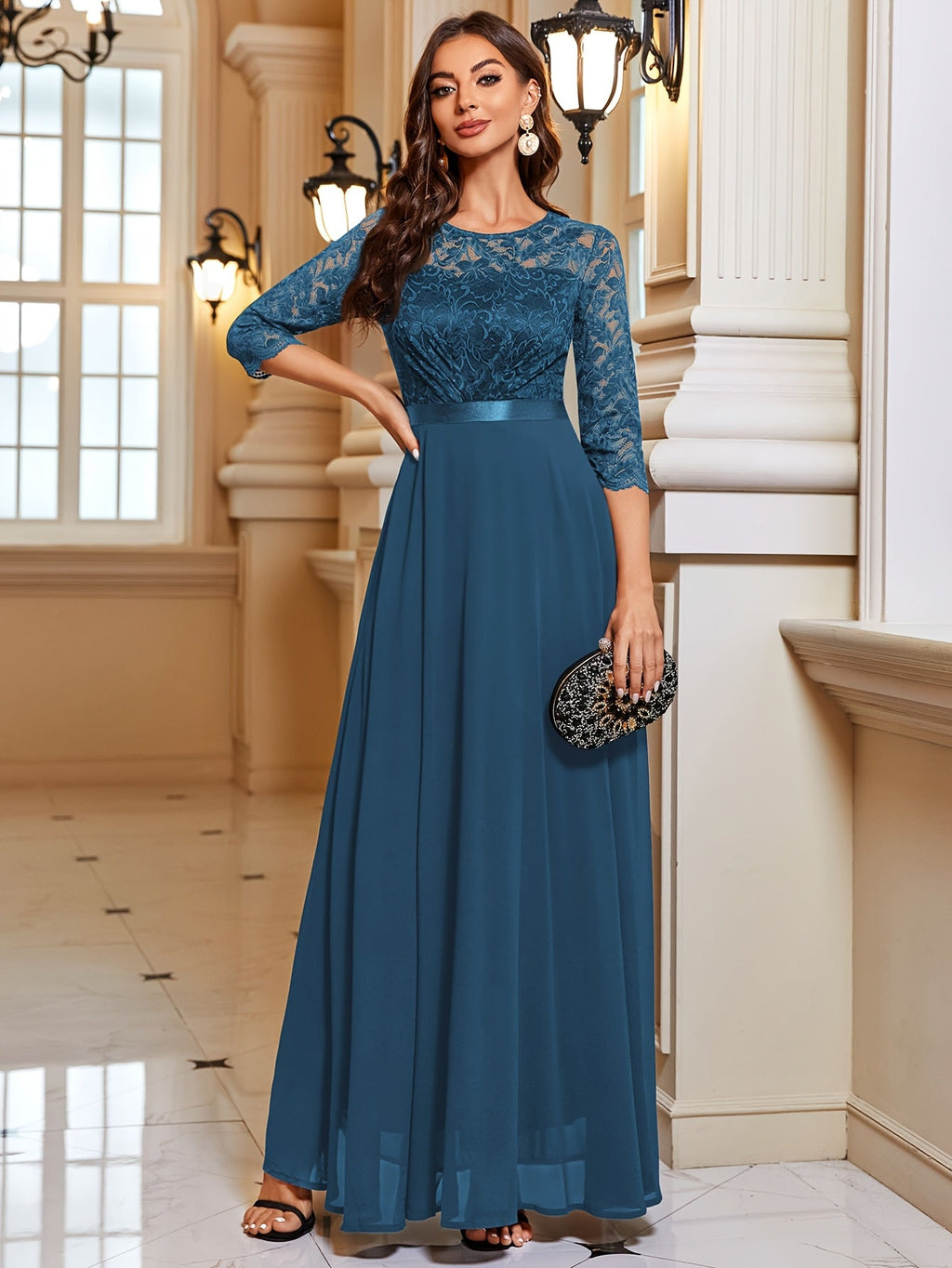 Diana Elegante Maxi Jurk met Kant en Chiffon voor Dames Voor Bruiloften en Feestelijke Gelegenheden