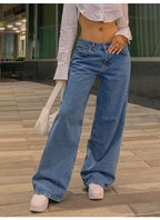Donkerblauwe jaren 90 losse baggy boyfriend jeans met lage taille 2