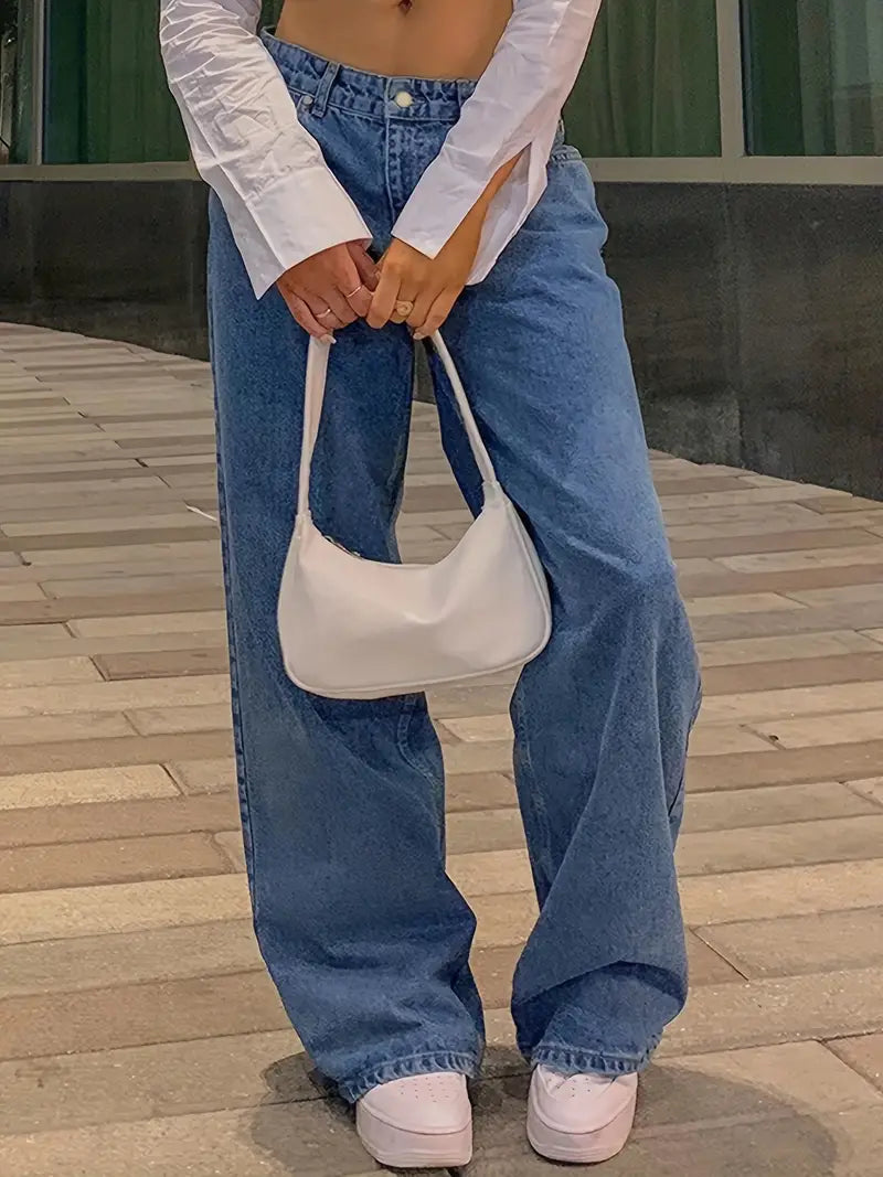 Donkerblauwe jaren 90 losse baggy boyfriend jeans met lage taille 3