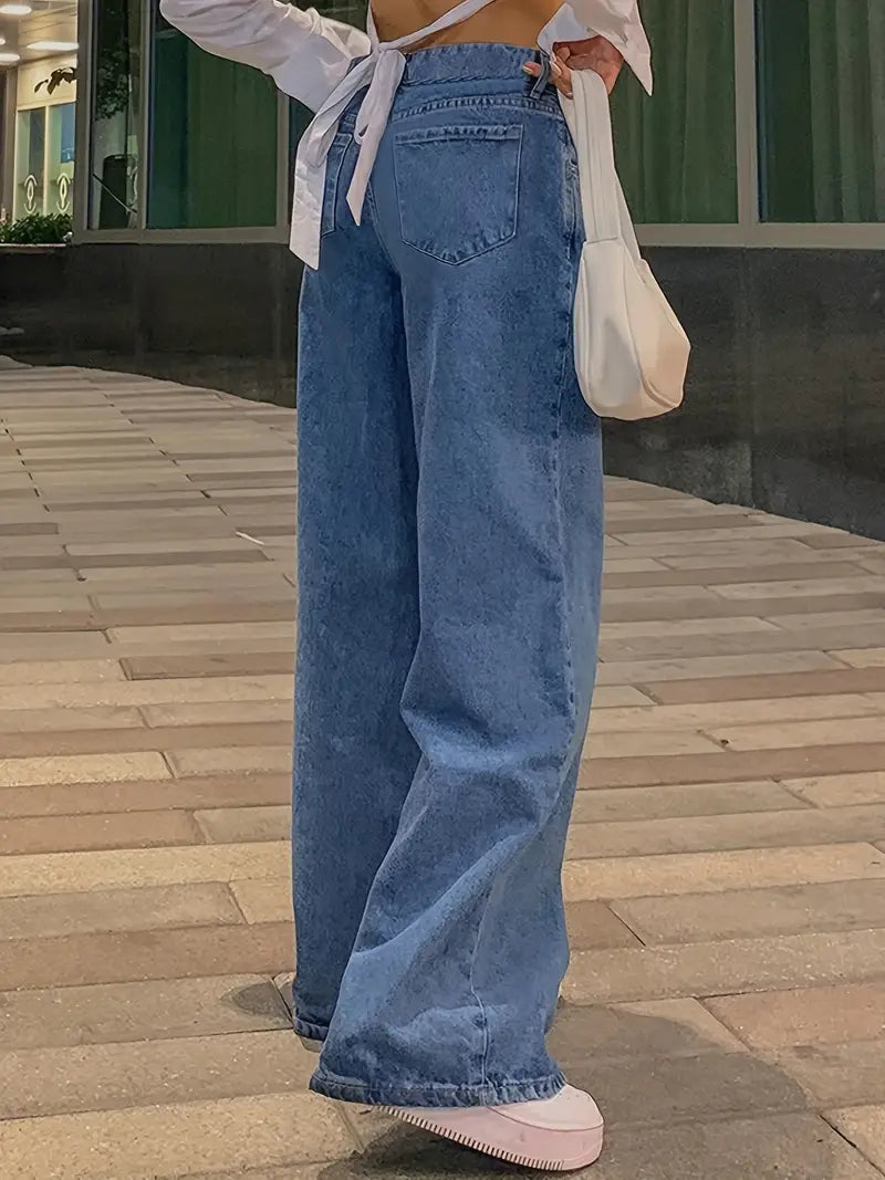 Donkerblauwe jaren 90 losse baggy boyfriend jeans met lage taille 4