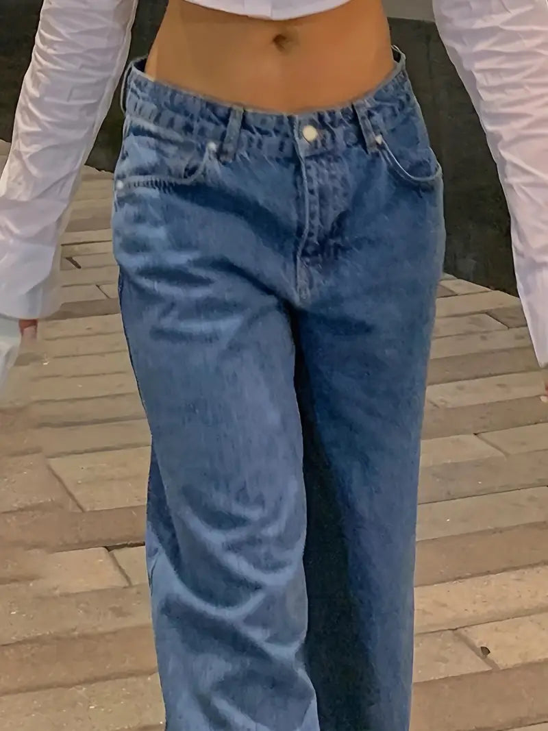 Donkerblauwe jaren 90 losse baggy boyfriend jeans met lage taille 5