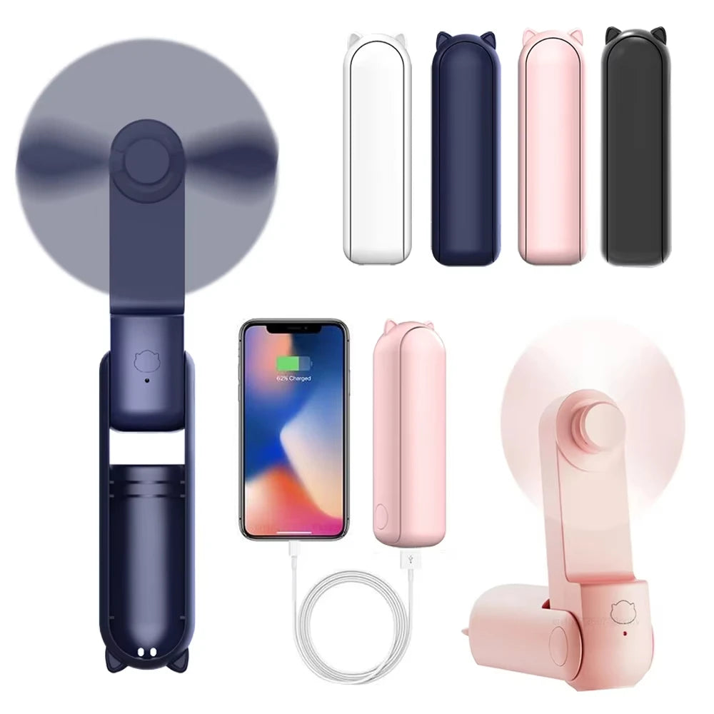 Draagbare Mini Handventilator met 2000mAh Powerbank en Vouwfunctie 0