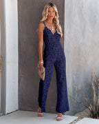 Audriana Zomerse Kanten Jumpsuit voor Dames met Diepe V-hals en Luxe Katoen Polyester Mix