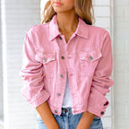 Effen denim damesjasje met knopen 0