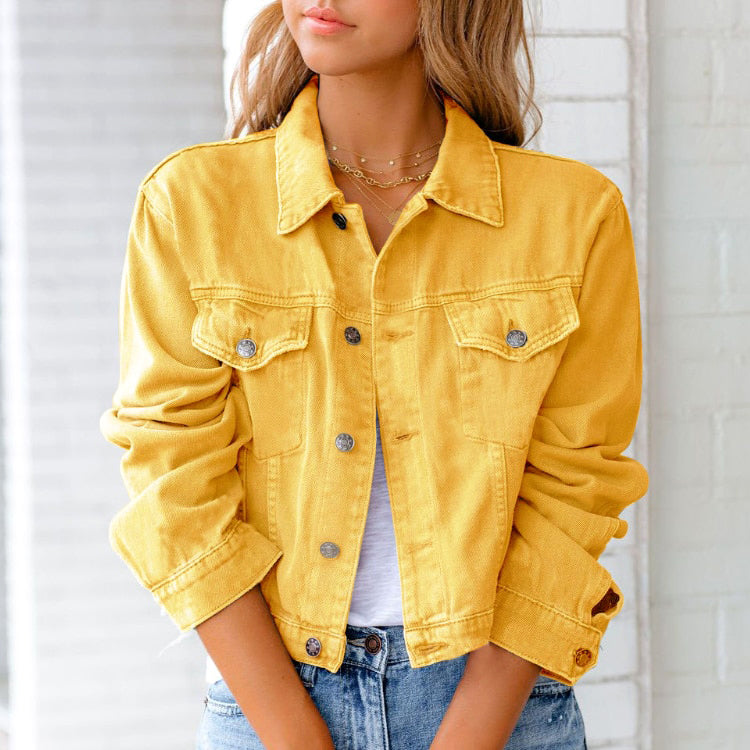 Effen denim damesjasje met knopen 1