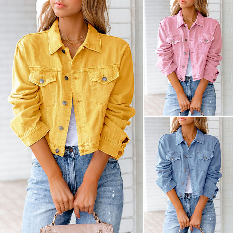 Effen denim damesjasje met knopen 3