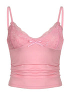Effen kleur zoete bloemenkant splicing cami top 8