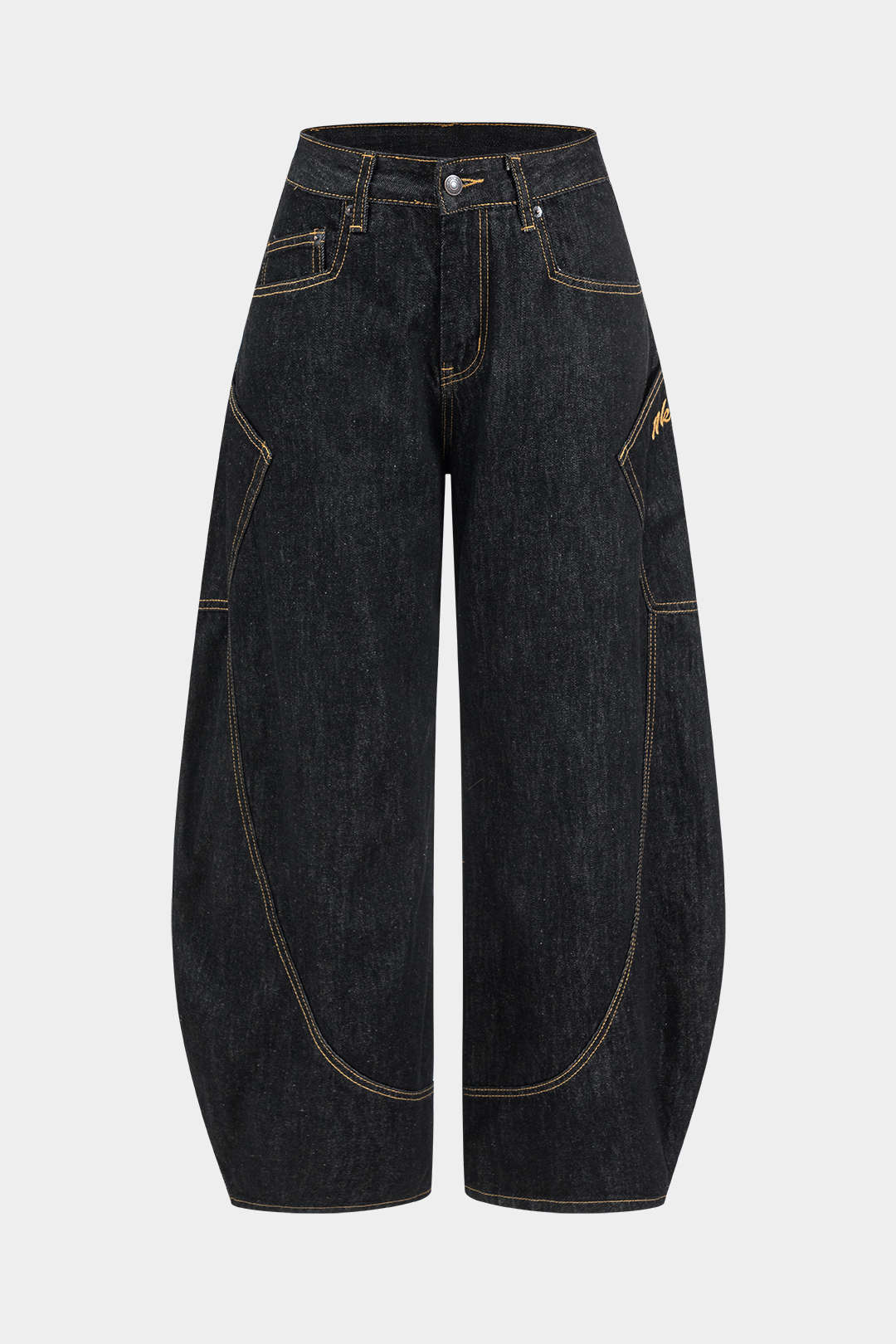 Effen vintage gewassen wijde pijpen jeans 0