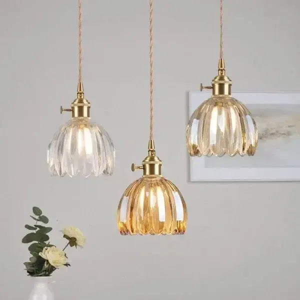Hanglamp Glazen Bloem Metalen Sfeer E27 40W Zwart Stijlvol