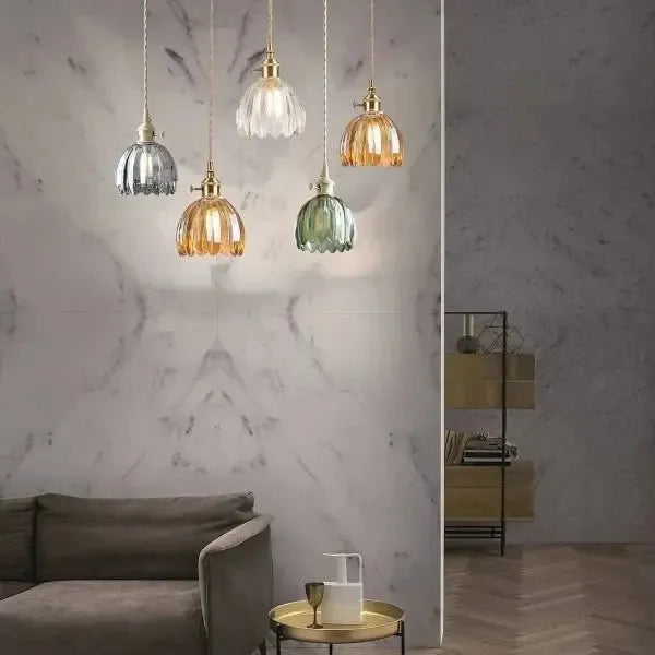 Hanglamp Glazen Bloem Metalen Sfeer E27 40W Zwart Stijlvol