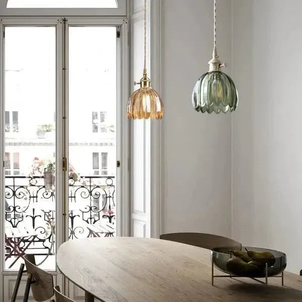 Hanglamp Glazen Bloem Metalen Sfeer E27 40W Zwart Stijlvol