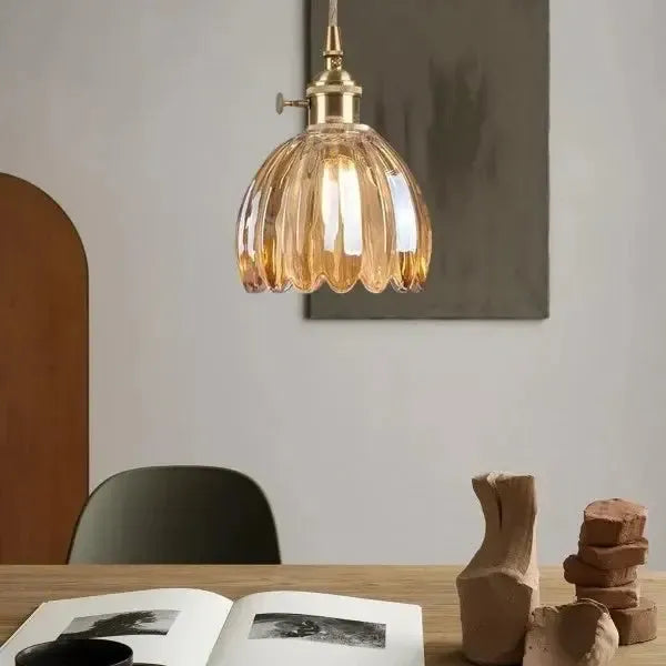 Hanglamp Glazen Bloem Metalen Sfeer E27 40W Zwart Stijlvol