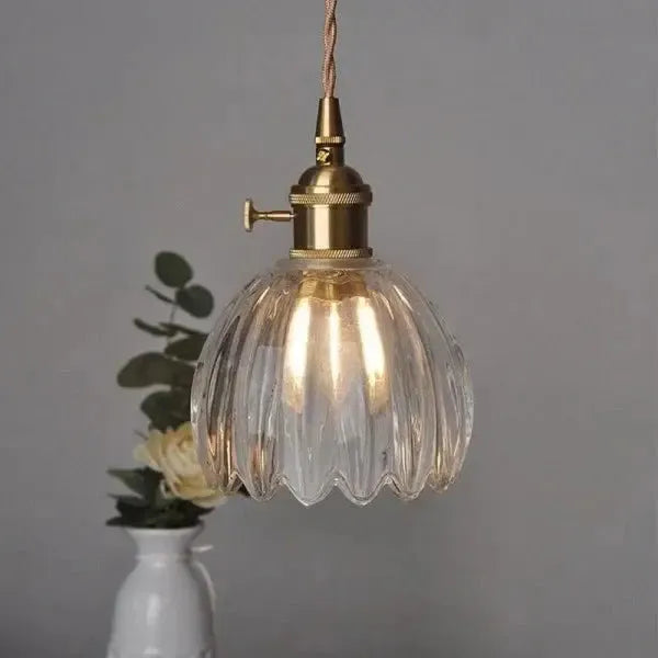 Hanglamp Glazen Bloem Metalen Sfeer E27 40W Zwart Stijlvol