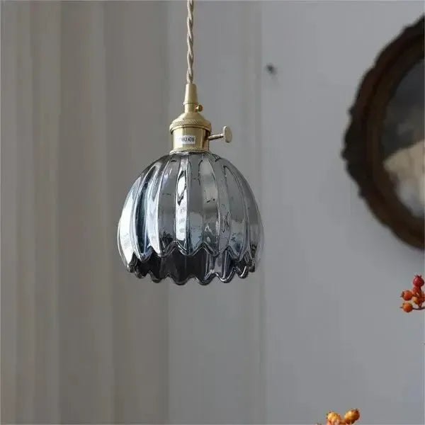 Hanglamp Glazen Bloem Metalen Sfeer E27 40W Zwart Stijlvol