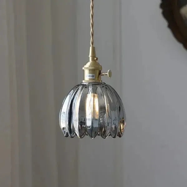 Hanglamp Glazen Bloem Metalen Sfeer E27 40W Zwart Stijlvol
