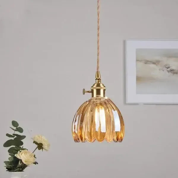 Hanglamp Glazen Bloem Metalen Sfeer E27 40W Zwart Stijlvol