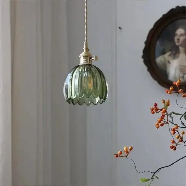 Hanglamp Glazen Bloem Metalen Sfeer E27 40W Zwart Stijlvol