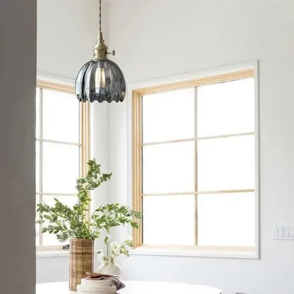 Hanglamp Glazen Bloem Metalen Sfeer E27 40W Zwart Stijlvol