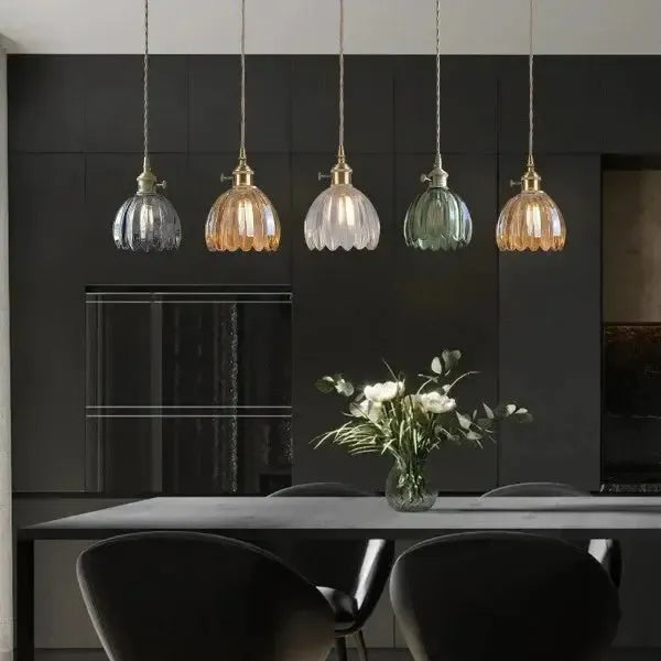 Hanglamp Glazen Bloem Metalen Sfeer E27 40W Zwart Stijlvol