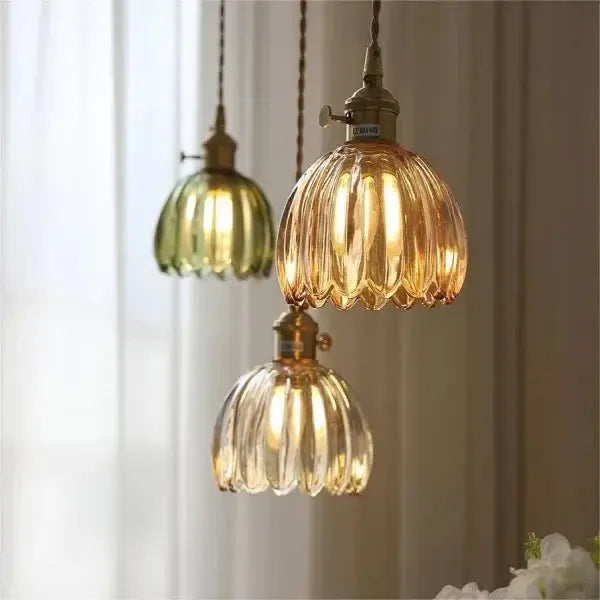 Hanglamp Glazen Bloem Metalen Sfeer E27 40W Zwart Stijlvol