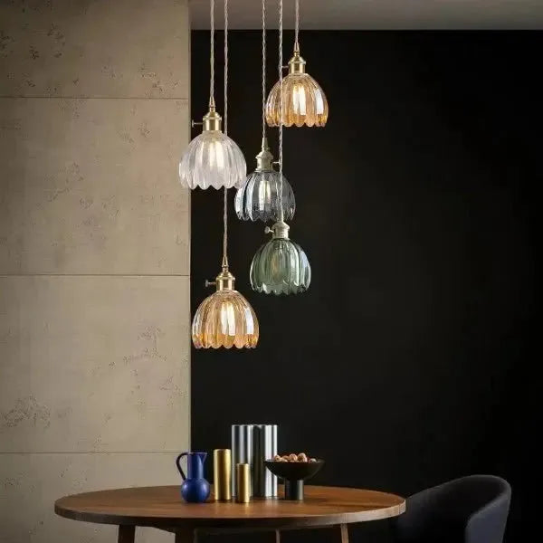Hanglamp Glazen Bloem Metalen Sfeer E27 40W Zwart Stijlvol