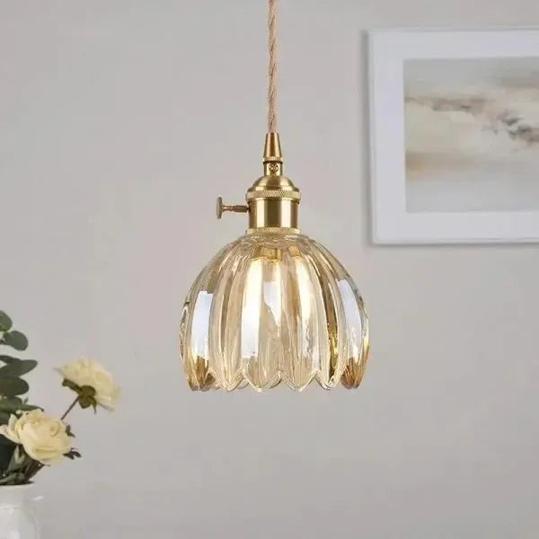 Hanglamp Glazen Bloem Metalen Sfeer E27 40W Zwart Stijlvol