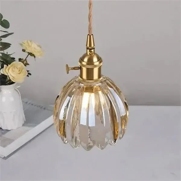 Hanglamp Glazen Bloem Metalen Sfeer E27 40W Zwart Stijlvol