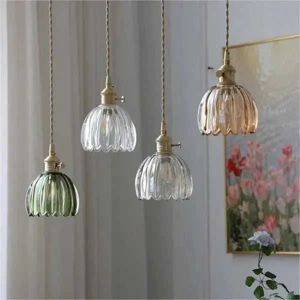 Hanglamp Glazen Bloem Metalen Sfeer E27 40W Zwart Stijlvol