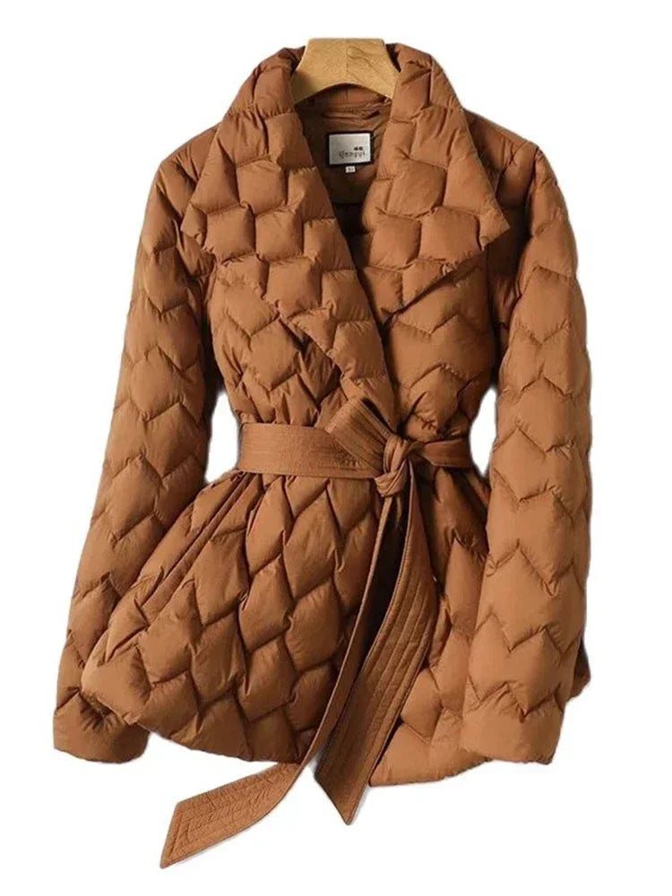 Elegante dames donsjas met riem 0
