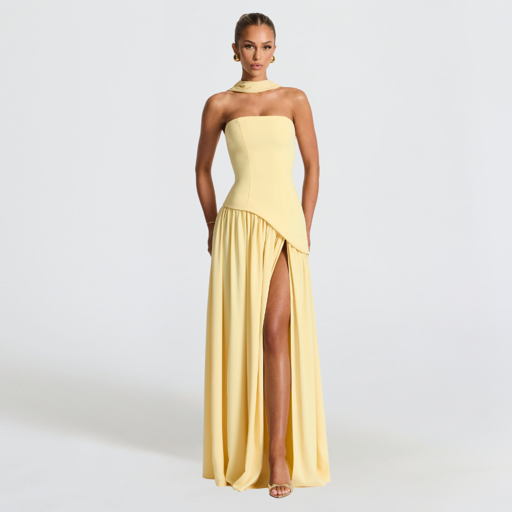Elegante strapless trouwjurk met hoge split voor dames 0
