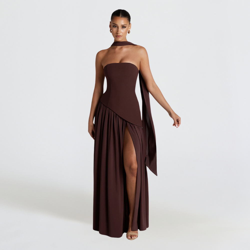 Elegante strapless trouwjurk met hoge split voor dames 1