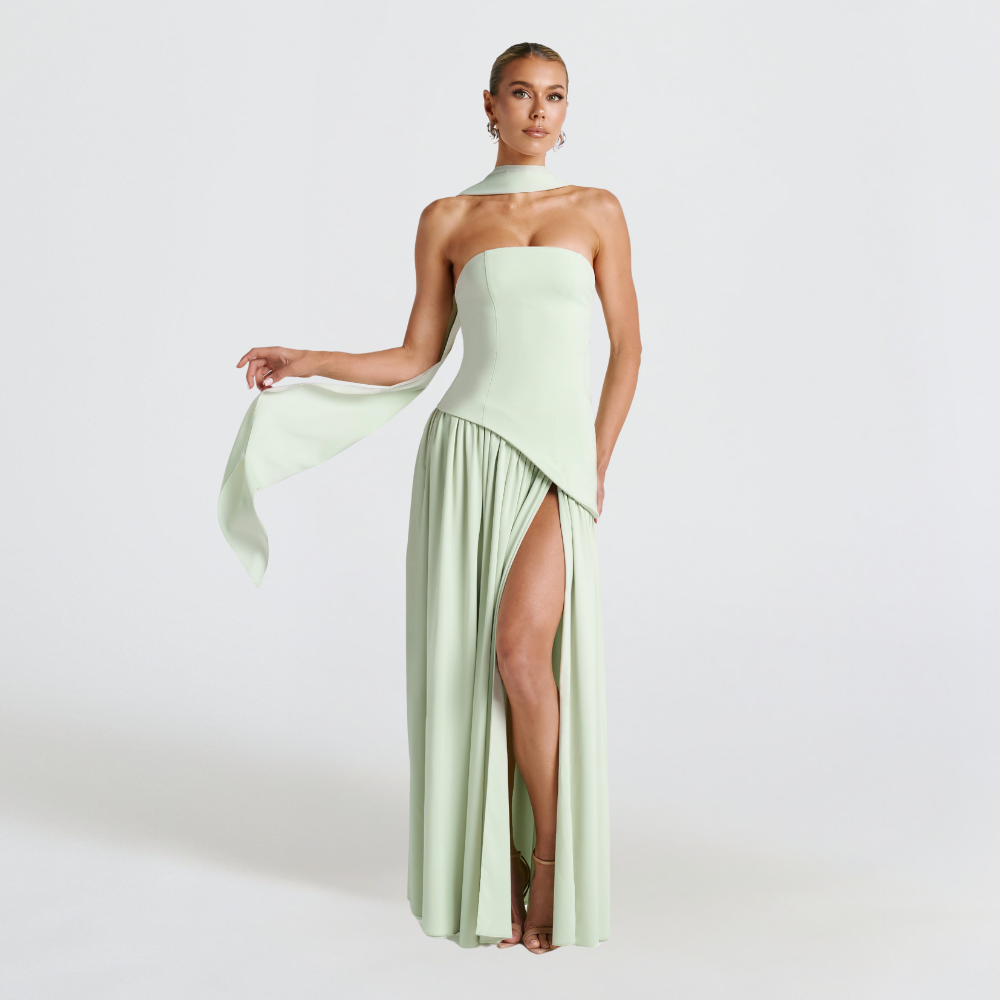 Elegante strapless trouwjurk met hoge split voor dames 3