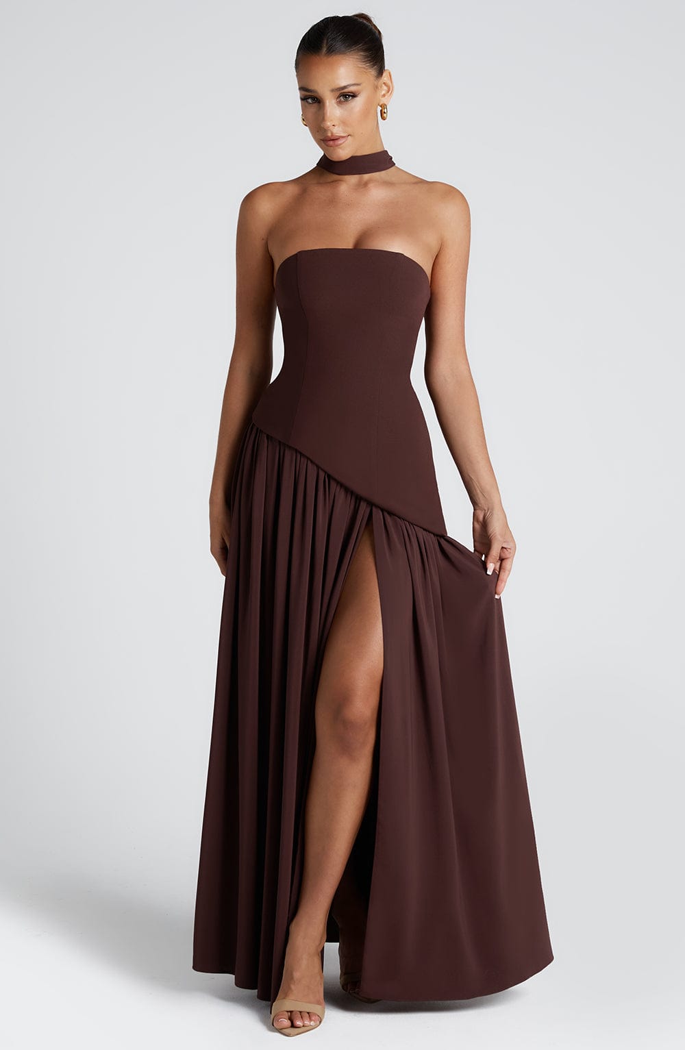 Elegante strapless trouwjurk met hoge split voor dames 8